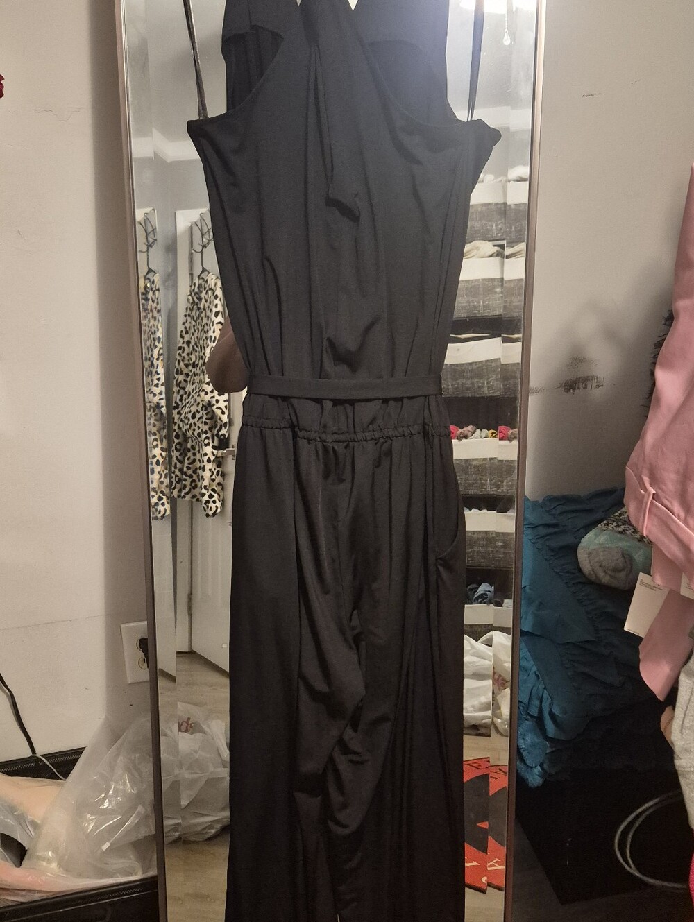 Black Women's Tie-Waist Jumpsuit With jeannie Bottoms - Picture 3 of 4